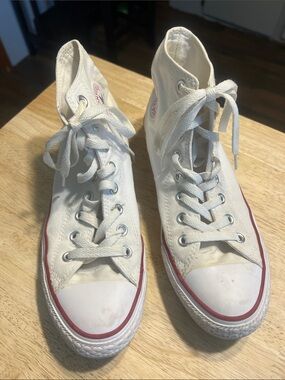 Converse White High-Top Sneakers with Red Trim
